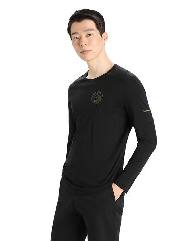 Icebreaker Merino 200 Oasis Long Sleeve Crewe Alps 3D Férfi Base Layers Fekete | HU 1351JPQJ